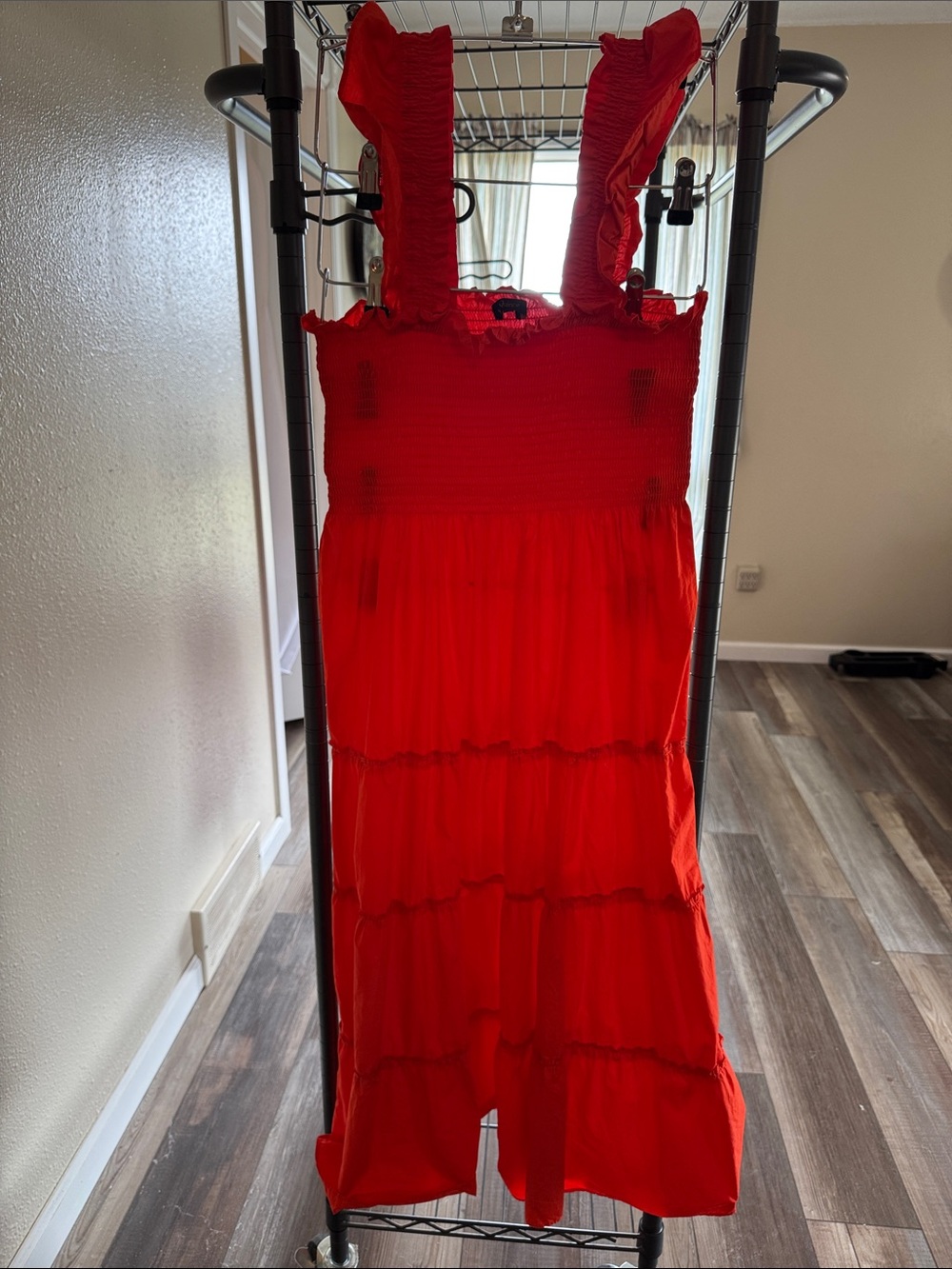 Orange- Red Tiered Smocked Sundress
